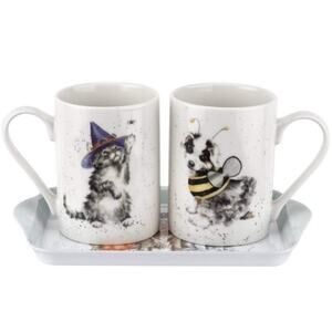 NWT Royal Worcester Mug Tray 3 pc set Trick Treat Dog Kitten Wrendale Halloween